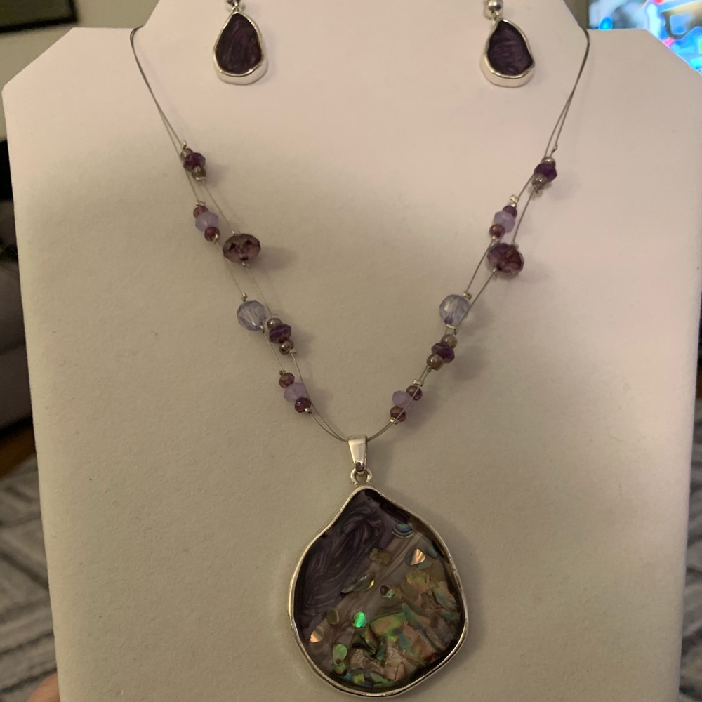 Necklace/Earring Set Silver & Purple